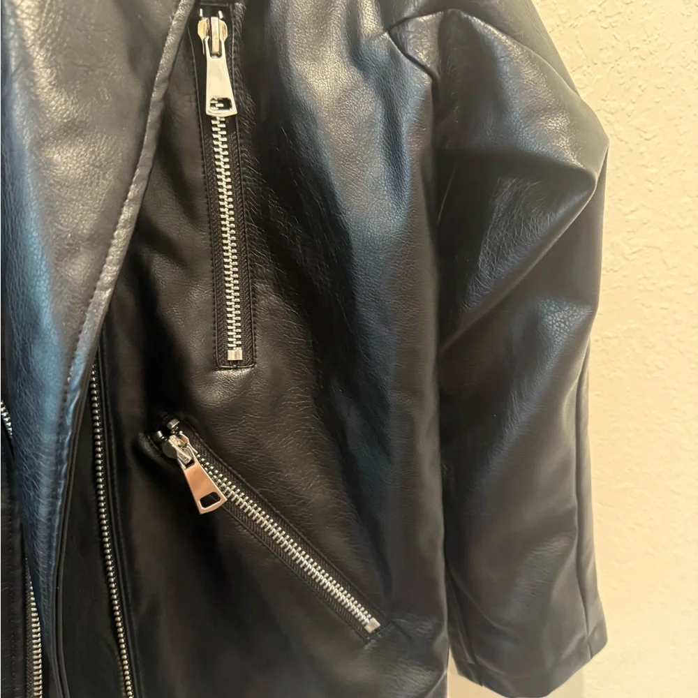 ANTHROPOLOGIE MAEVE Faux Leather Long Jacket‎ in Black Oversized XXS